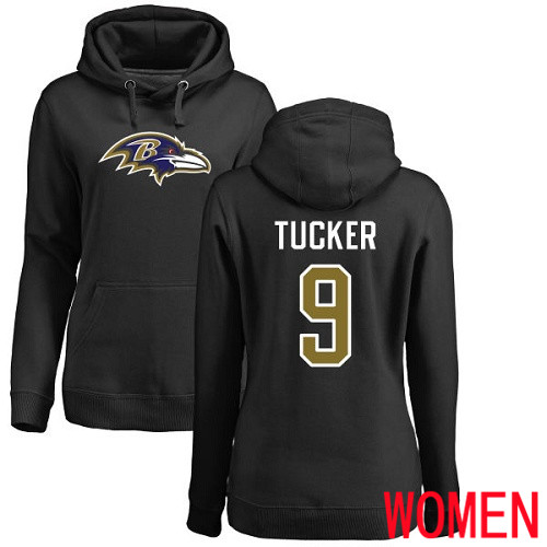 Baltimore Ravens Black Women Justin Tucker Name and Number Logo NFL Football 9 Pullover Hoodie Sweatshirt